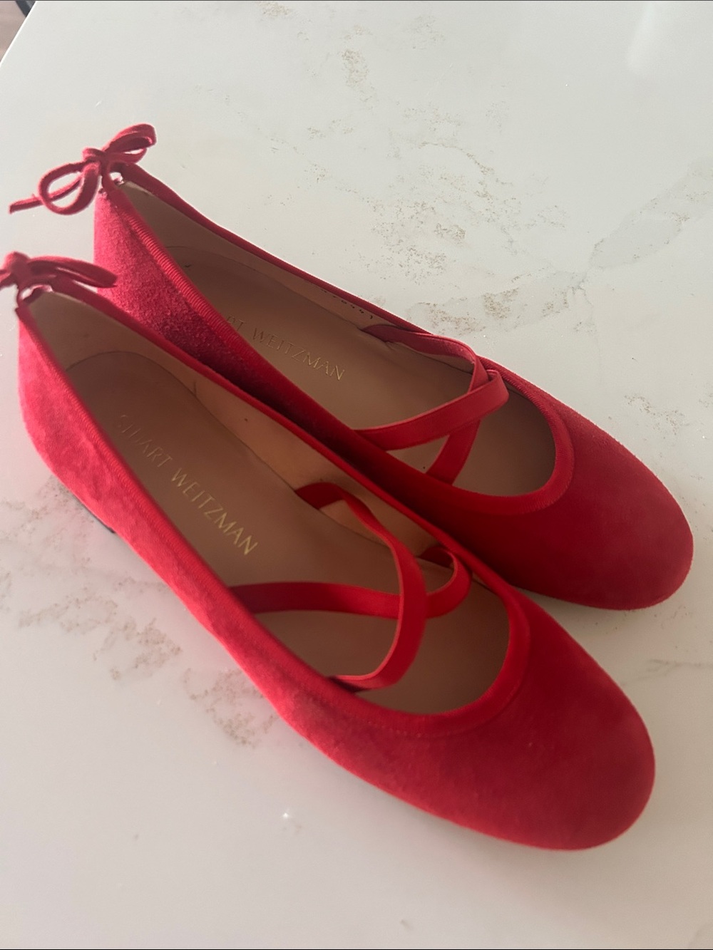 Stuart Weitzman Red Suede Mary Jane Ballet Flats with Ankle Tie Size 6-1/2 N
